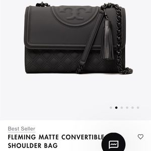 Tory Burch Matte Fleming Convertible Shoulder Bag - Black